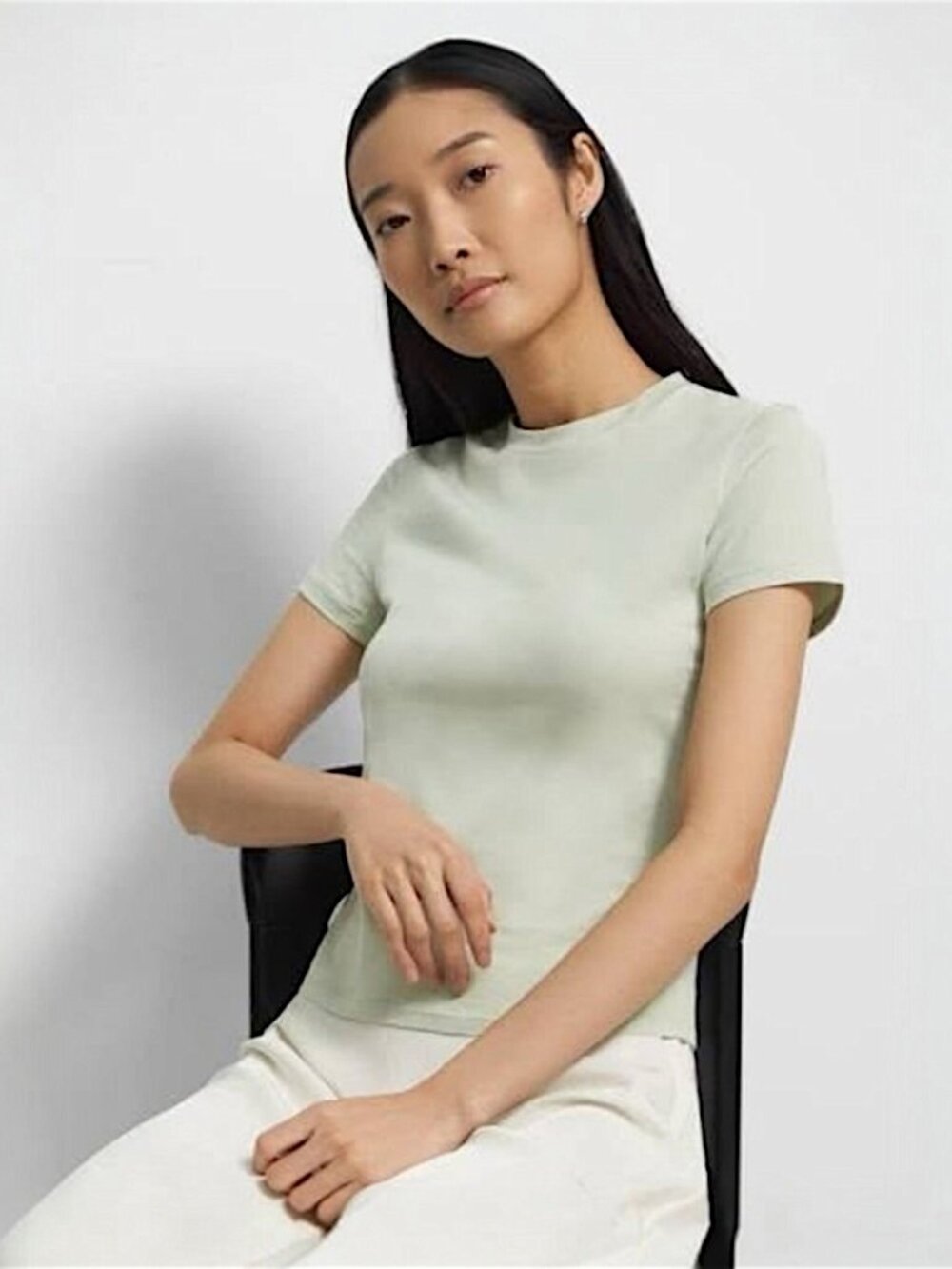Theory minimalist neutral ribbed cotton Tiny Tee in sage green W's L  $120